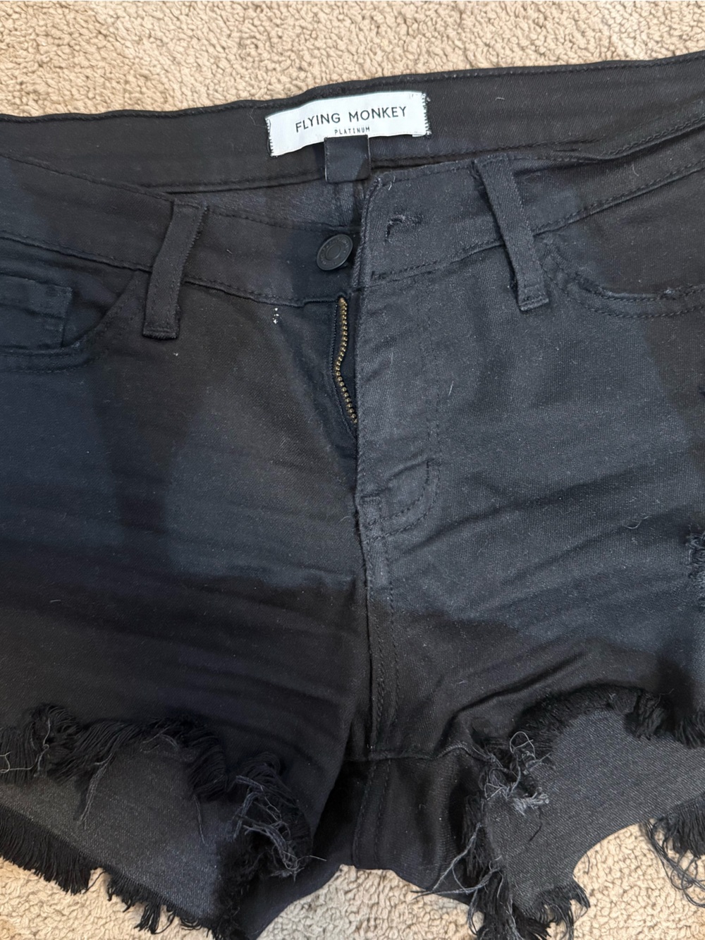 FLYING MONKEY Black Raw-Hem High-Rise Denim Shorts